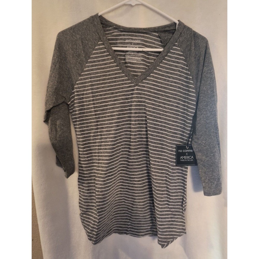 No Comment X women's top America size small gray stripe Polyester sweater